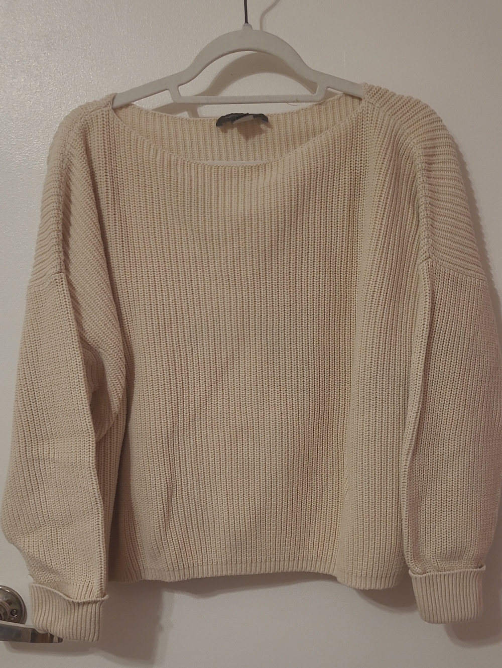French Connection Cream Ribbed Crewneck Sweater